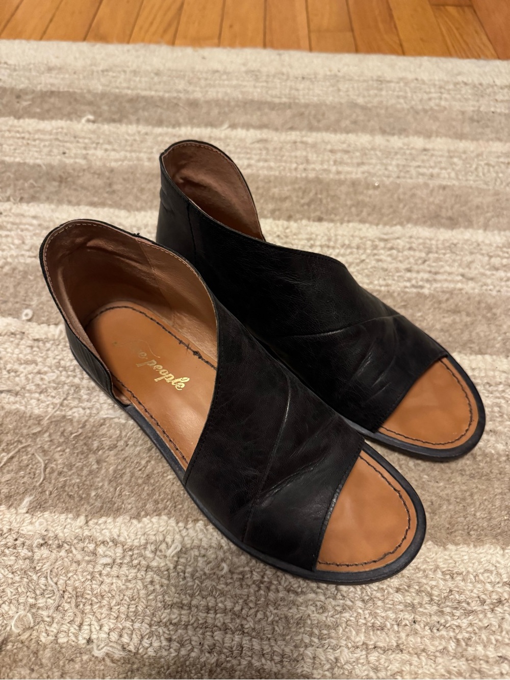 Free People Black Leather Open-Side Mules